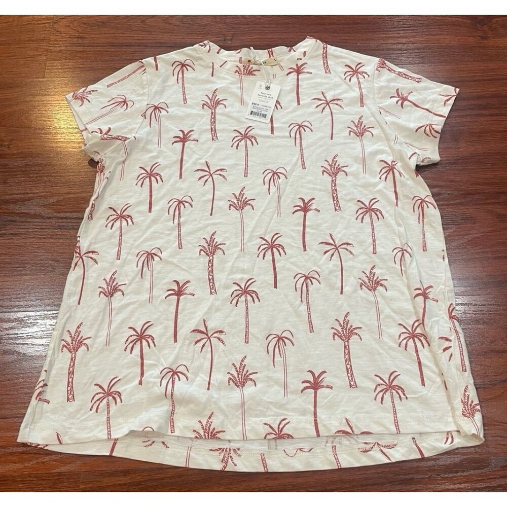 MARINE LAYER SWING CREW TEE WHITE PALM PRINT SZ SMALL